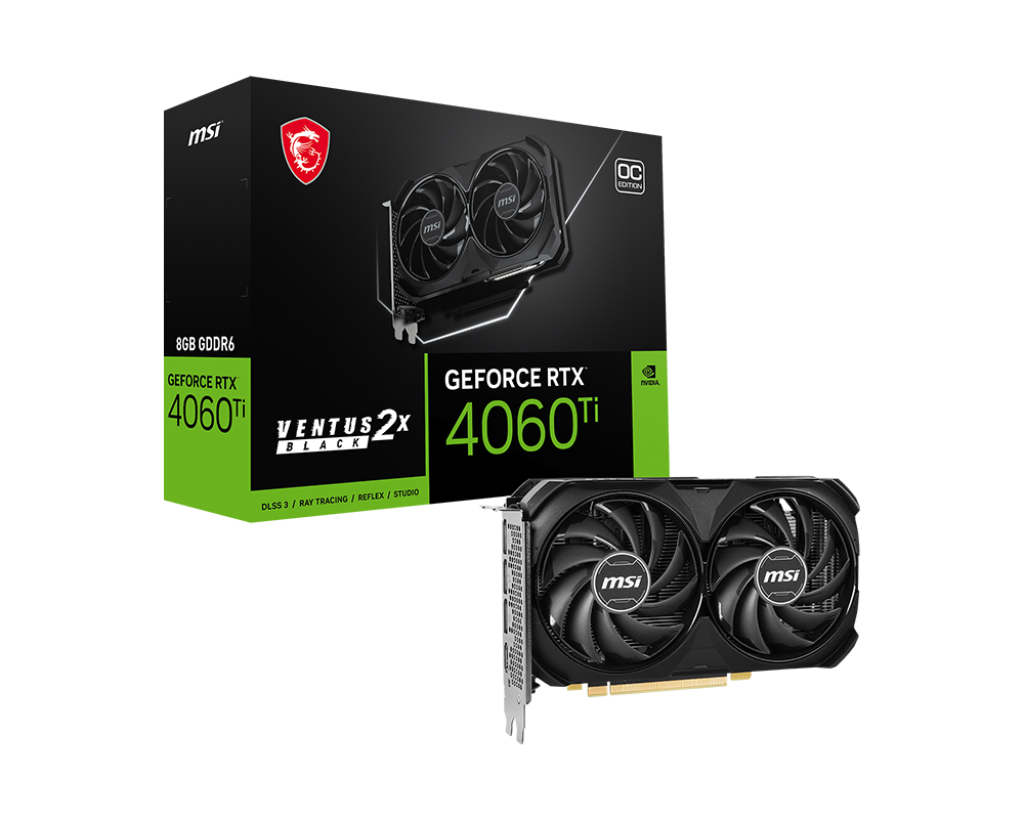 Tarjeta de Video MSI NVIDIA GeForce RTX 4060 Ti VENTUS 2X BLACK 8G OC, 8GB 128-bit GDDR6, PCI Express 4.0