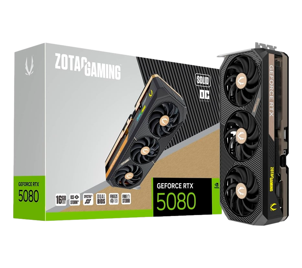 Tarjeta de Vídeo Zotac Nvidia GeForce RTX 5080 SOLID OC, 16GB GDDR7, IceStorm 3.0 advanced cooling, ZT-B50800J-10P