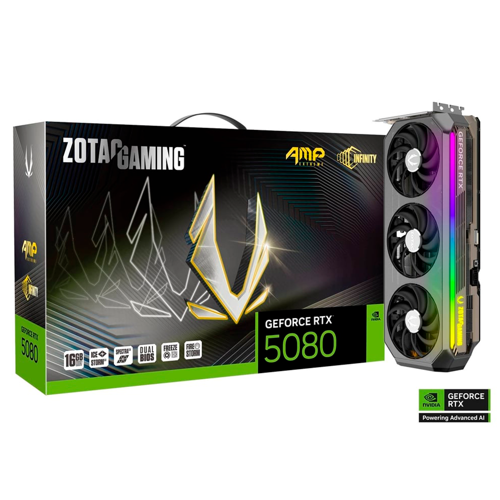 Tarjeta de Vídeo Zotac Nvidia GeForce RTX 5080 AMP Extreme INFINITY, 16GB GDDR7, IceStorm 3.0 advanced cooling, ZT-B50800B-10P