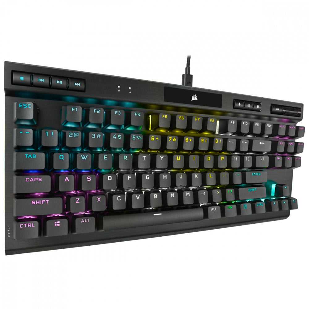 Teclado Gamer Corsair K70 RGB TKL Champion Series, Teclado Mecánico, Switch Cherry MX RGB Speed, Alámbrico, Negro (Inglés)