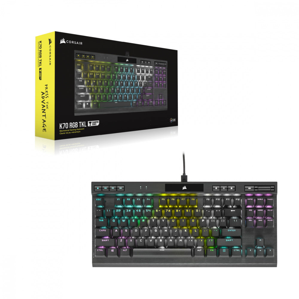 Teclado Gamer Corsair K70 RGB TKL Champion Series, Teclado Mecánico, Switch Cherry MX RGB Speed, Alámbrico, Negro (Inglés)