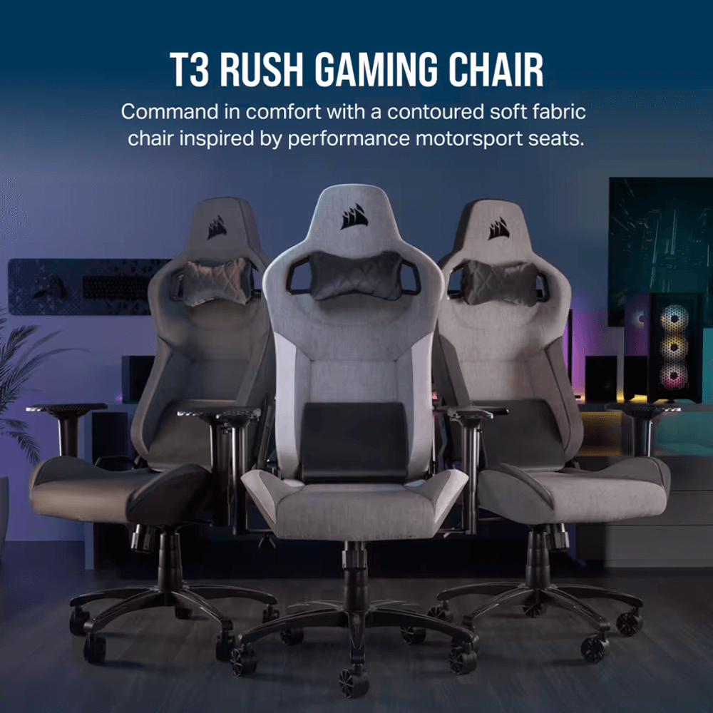 Corsair Silla Gamer T3 RUSH, hasta 120Kg, Gris/Carbón