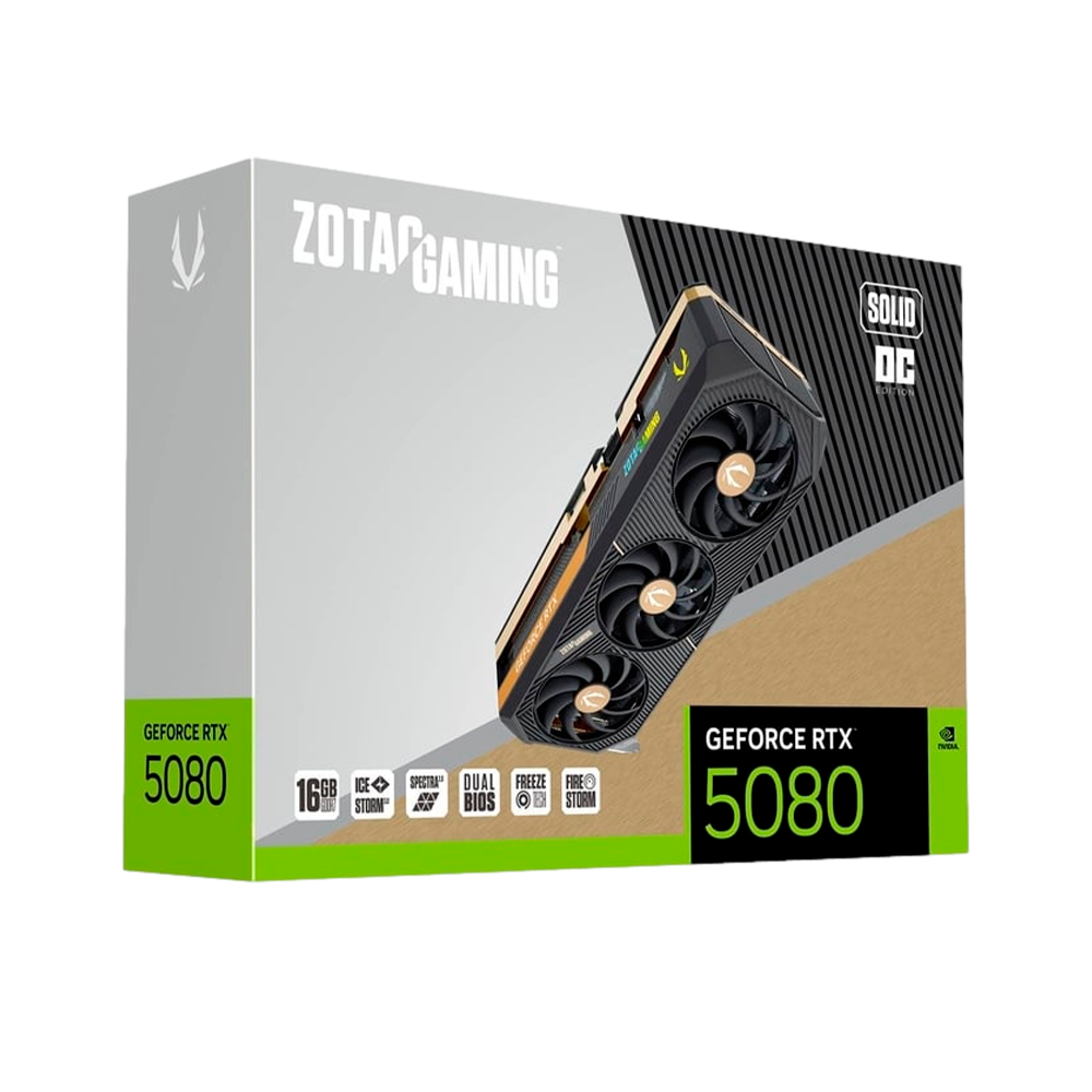 Tarjeta de Vídeo Zotac Nvidia GeForce RTX 5080 SOLID OC, 16GB GDDR7, IceStorm 3.0 advanced cooling, ZT-B50800J-10P